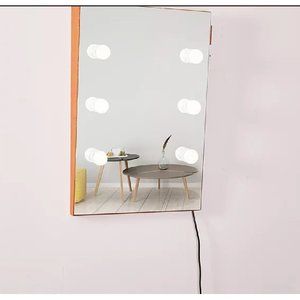Wooden Wall Vanity Mirror with LED Bulbs